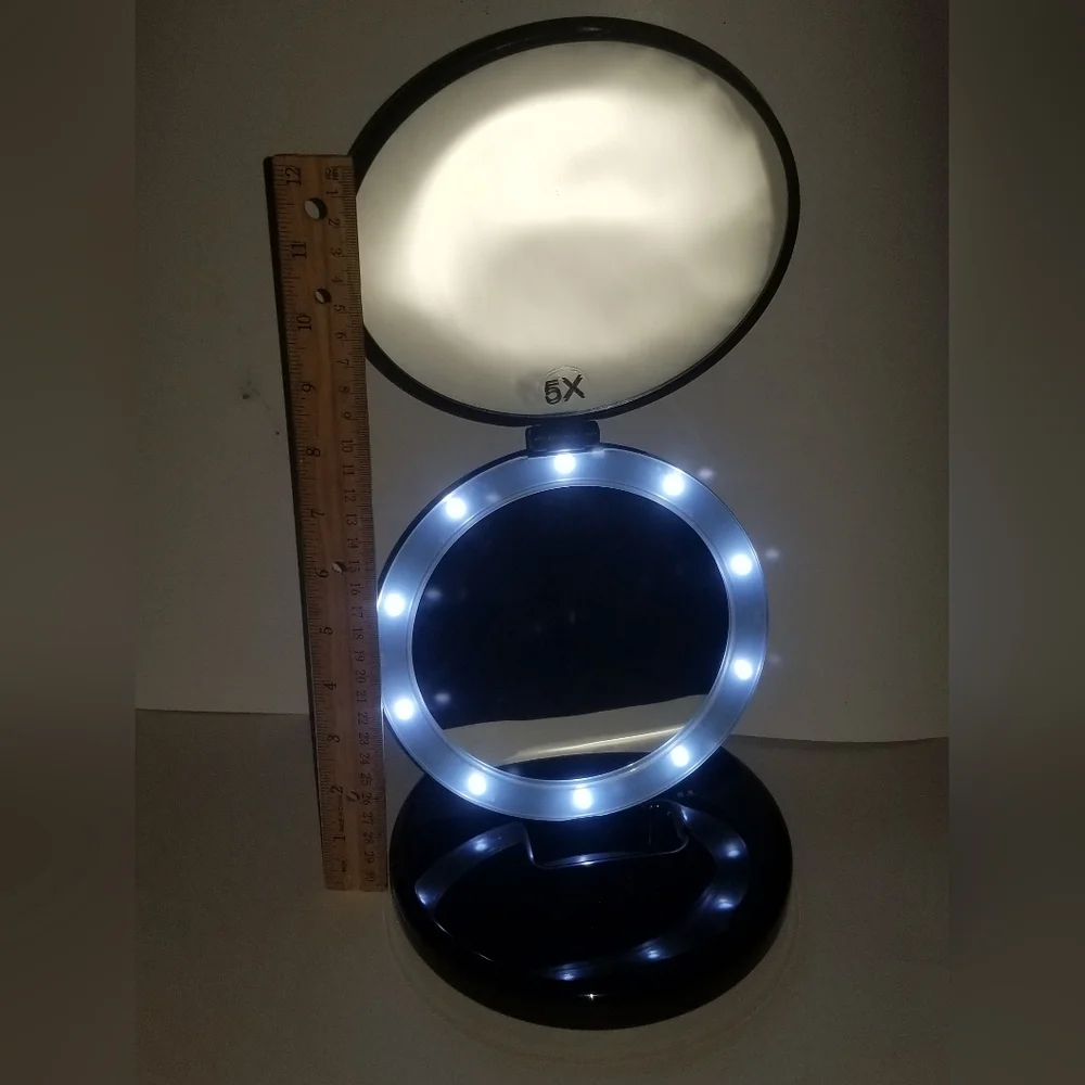 Black Dual Magnifying Mirror w/ Crystal Initial by Lori Greiner - Letter K